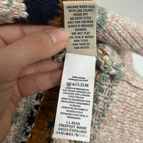 L.L. Bean women’s cotton rag sweater. Open cardigan fair isle. Size large - Picture 4 of 5